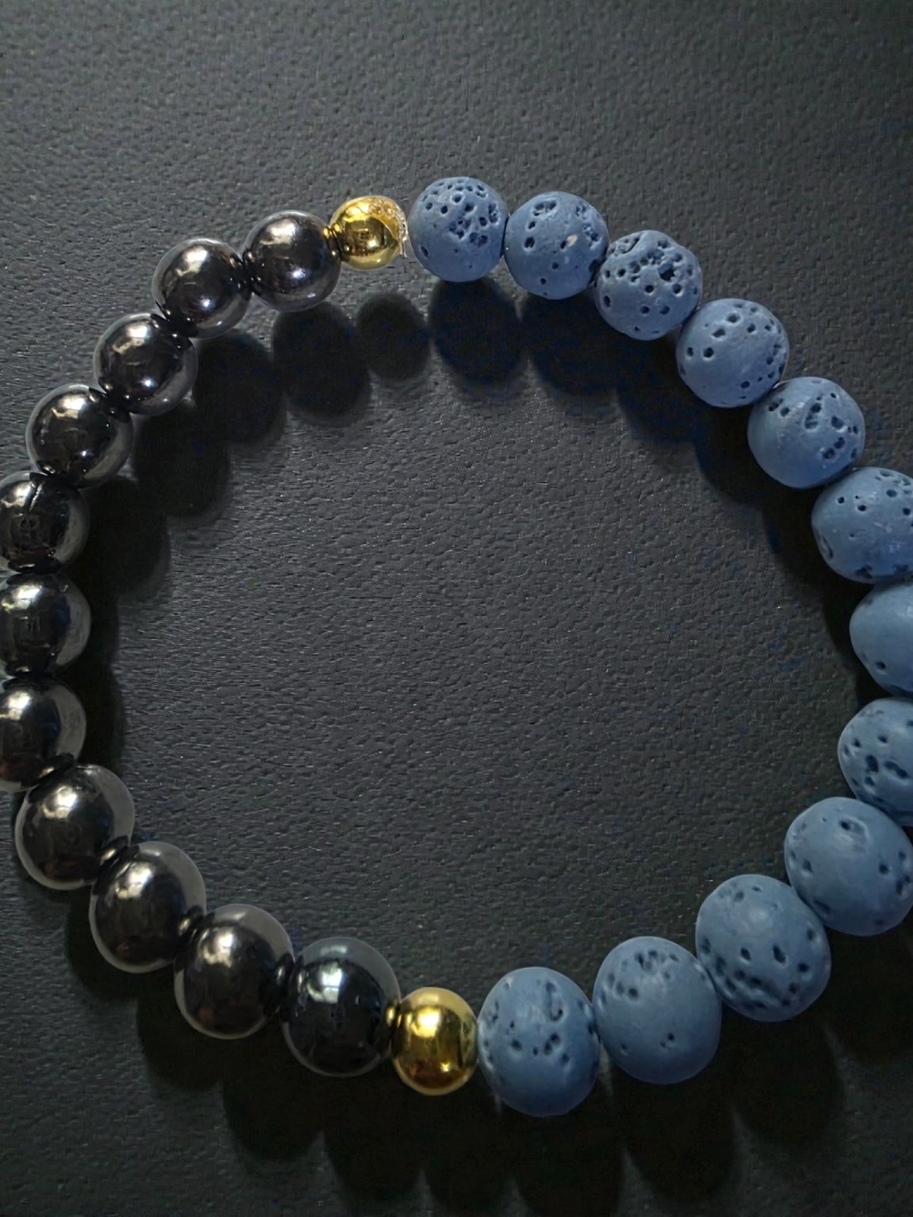 Lava Rock Hematite Half Split Beaded Bracelet Gold